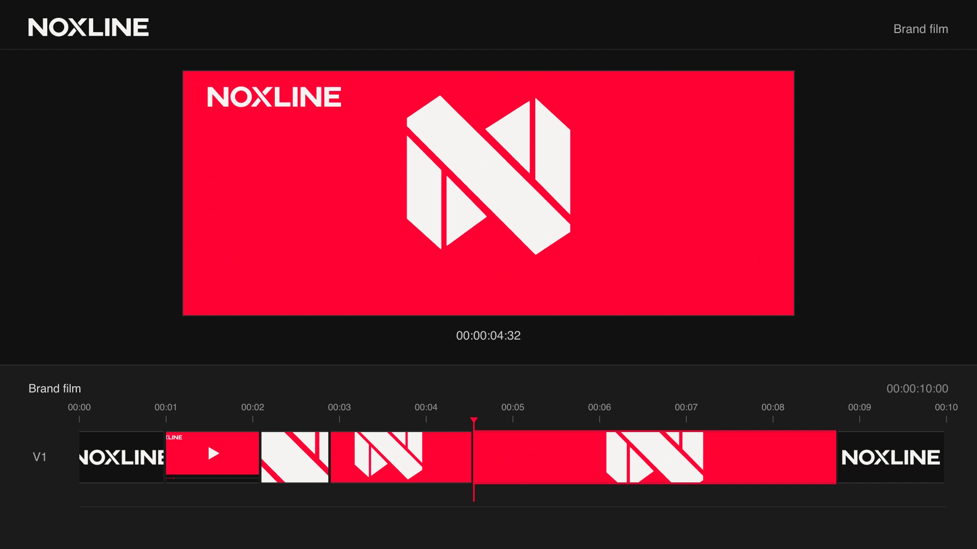 Our Noxline brand film shown in an editing timeline